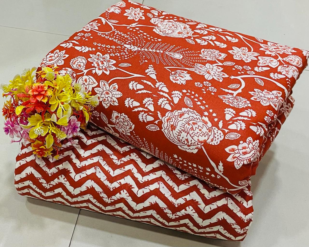 Pure Cotton Block Printed Top & Bottom Material | CH0005