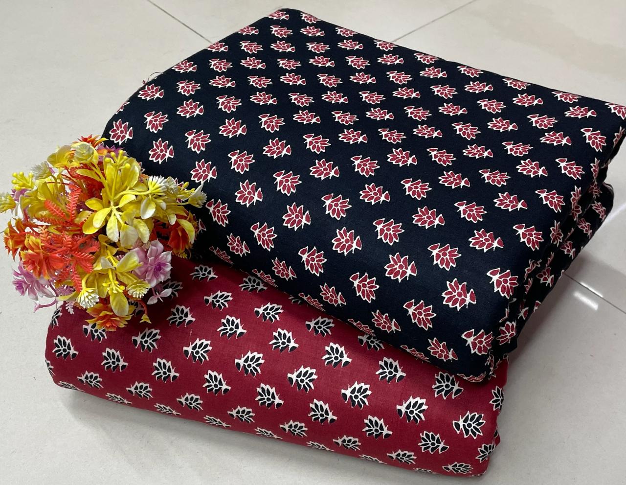 Pure Cotton Block Printed Top & Bottom Material | CH0005