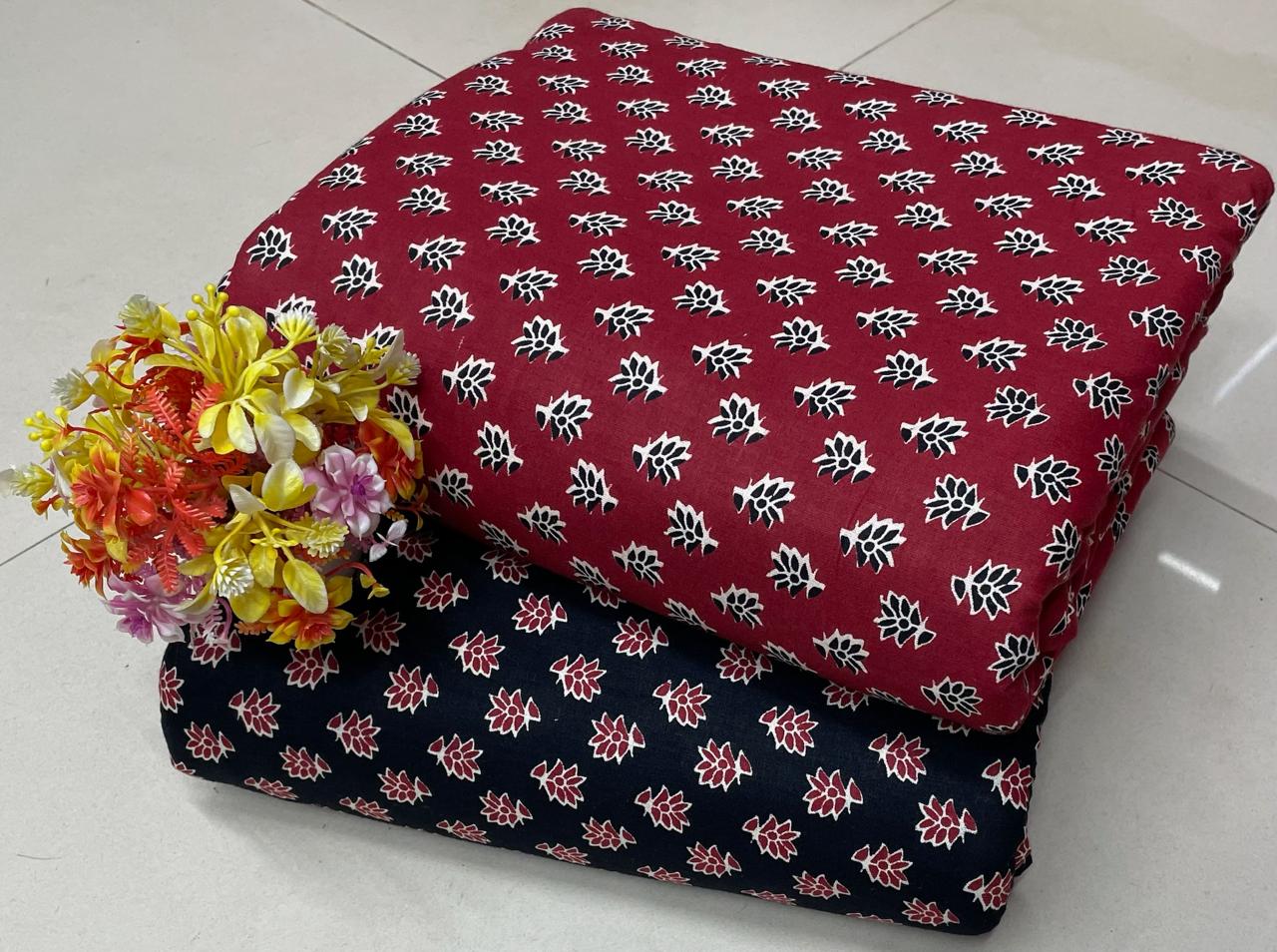 Pure Cotton Block Printed Top & Bottom Material | CH0005