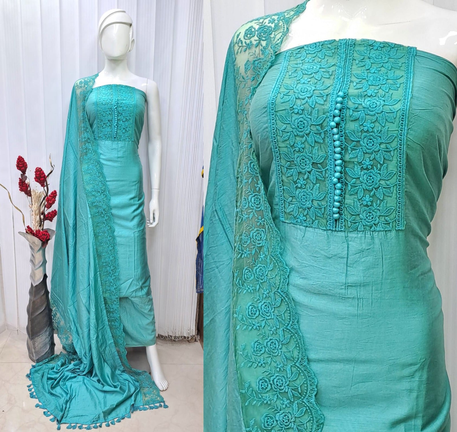 Silk lace designer suit set