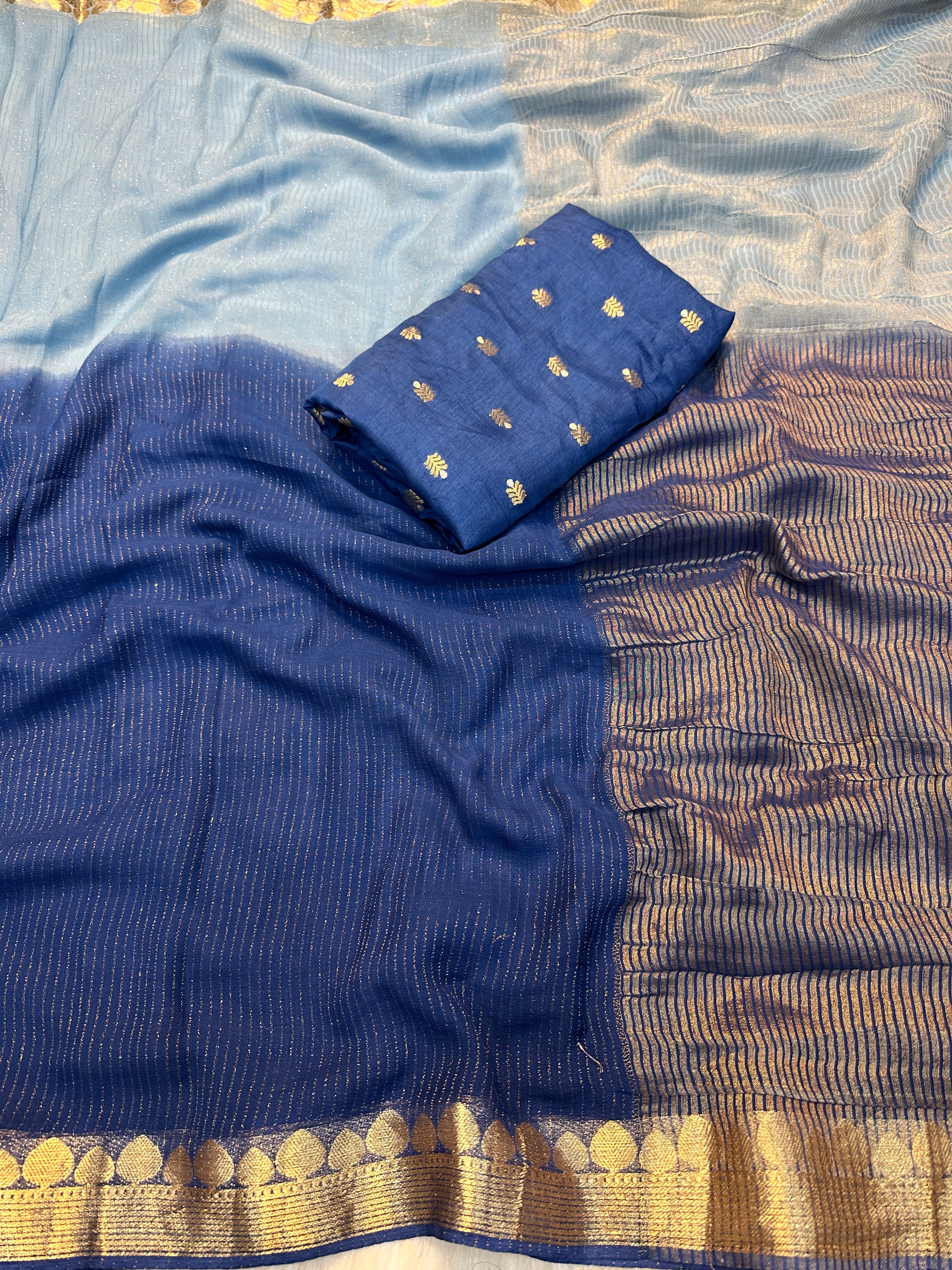 Viscose jacquard weaving dual tone saree with blouse |  GF0014