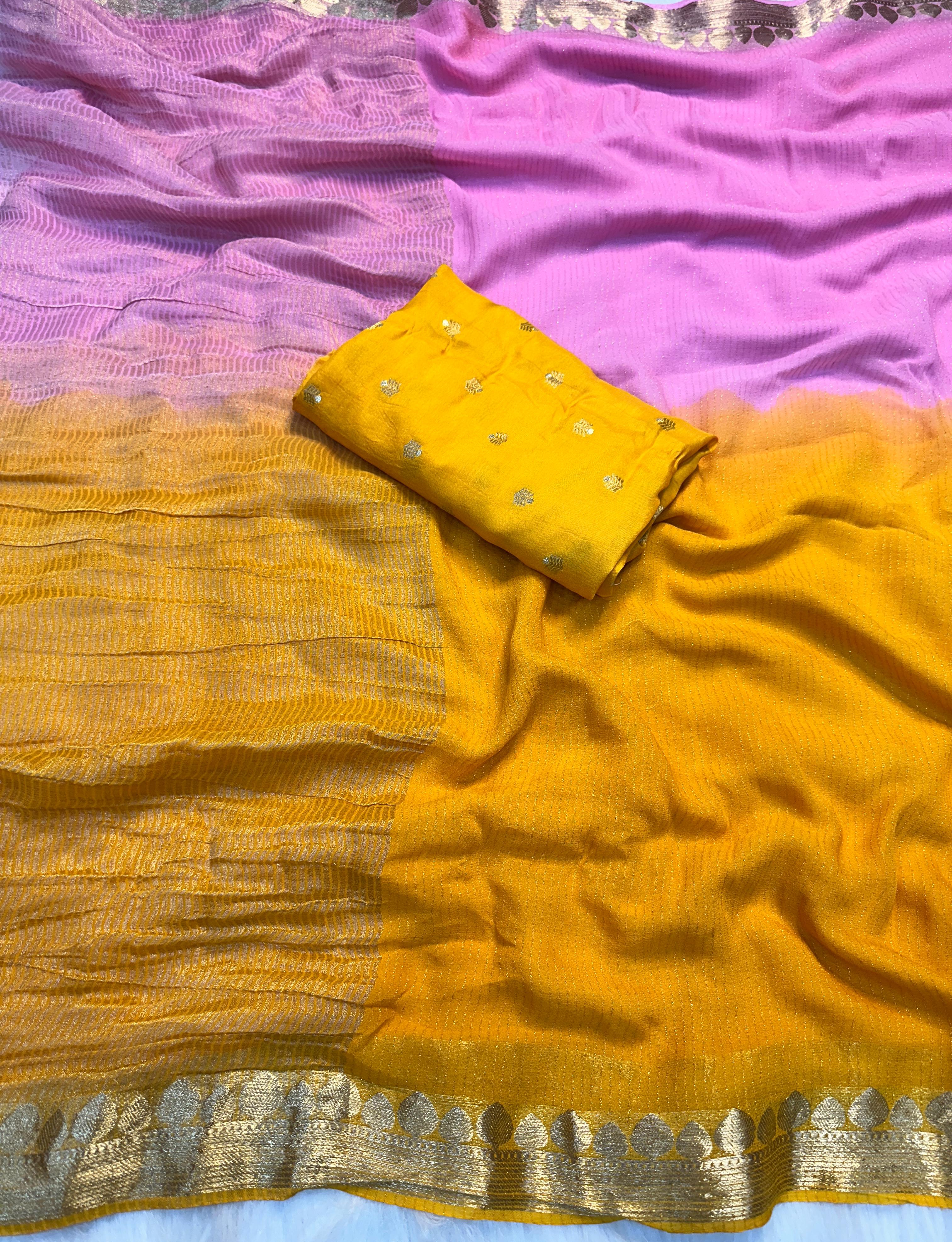 Viscose jacquard weaving dual tone saree with blouse |  GF0014