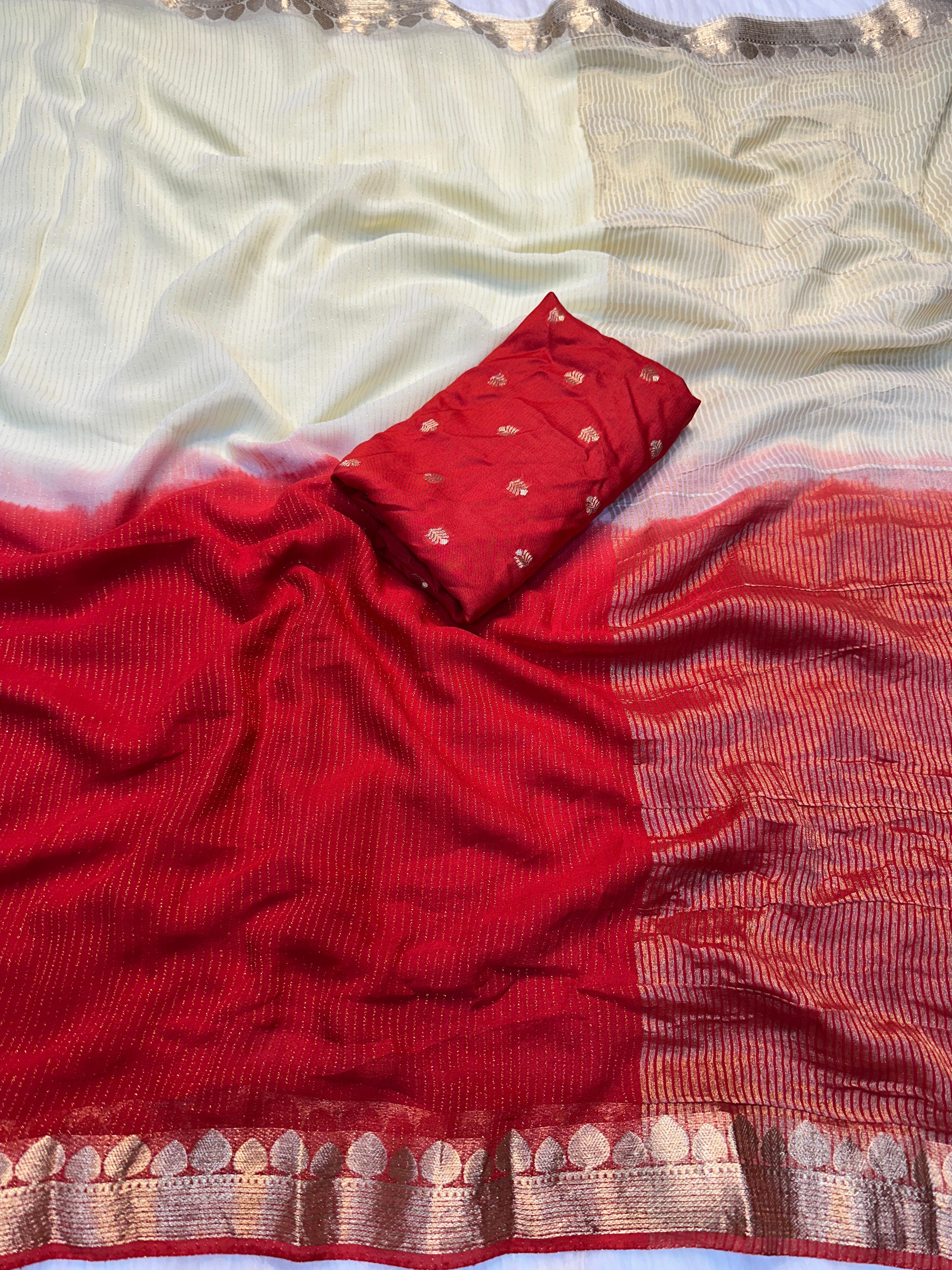 Viscose jacquard weaving dual tone saree with blouse |  GF0014