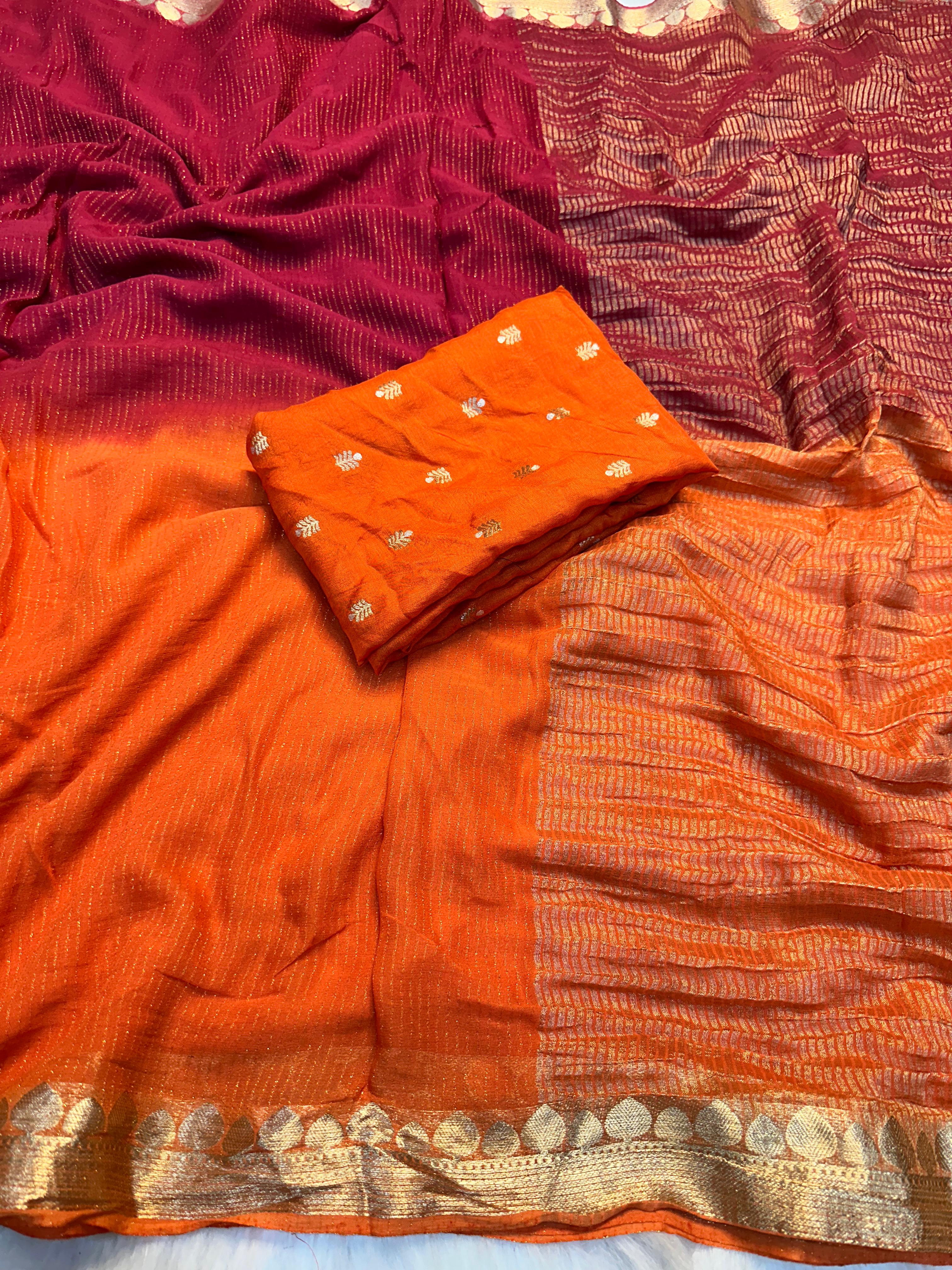 Viscose jacquard weaving dual tone saree with blouse |  GF0014