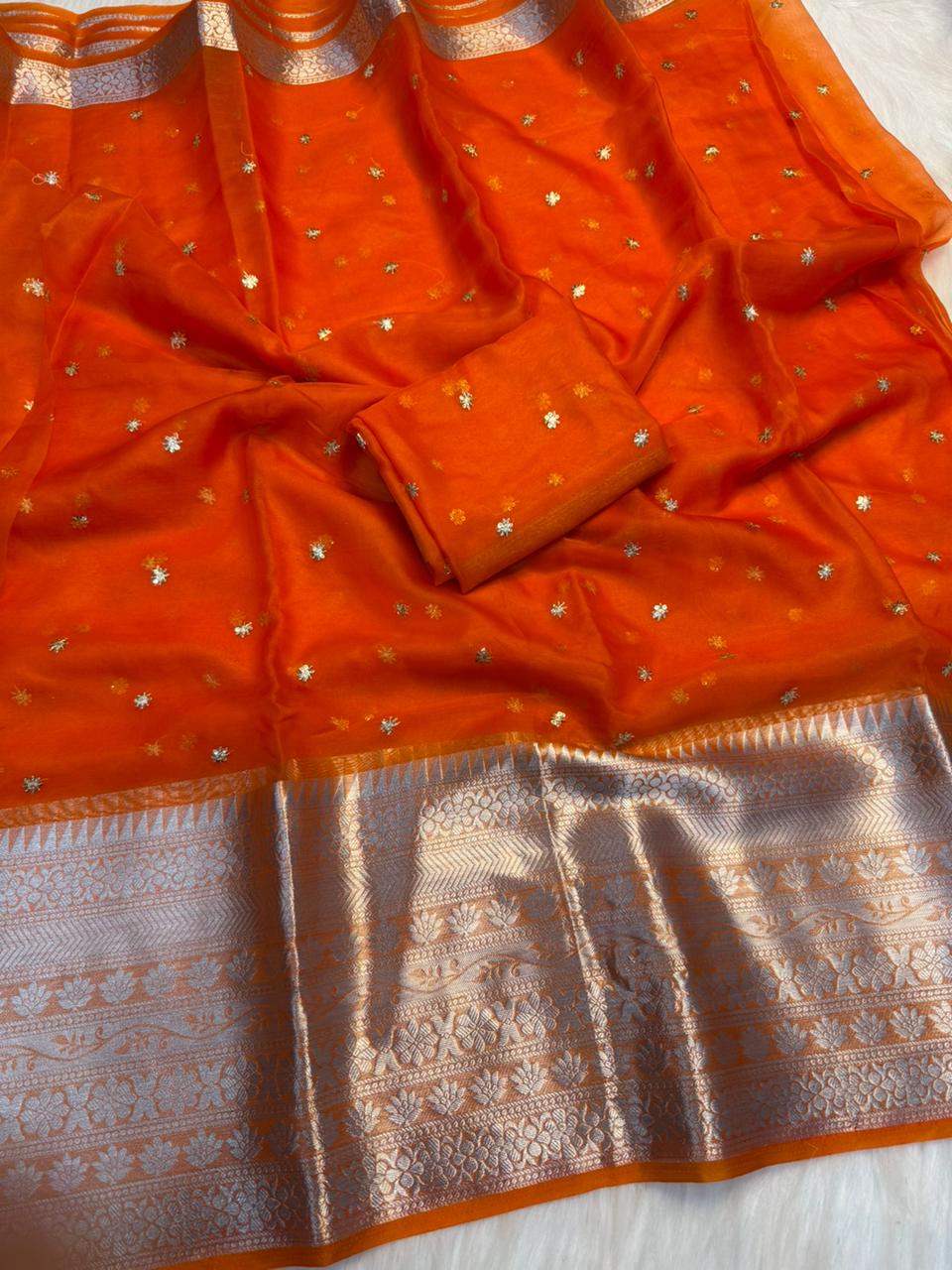Organza Jacquard border saree with running blouse | GF0015