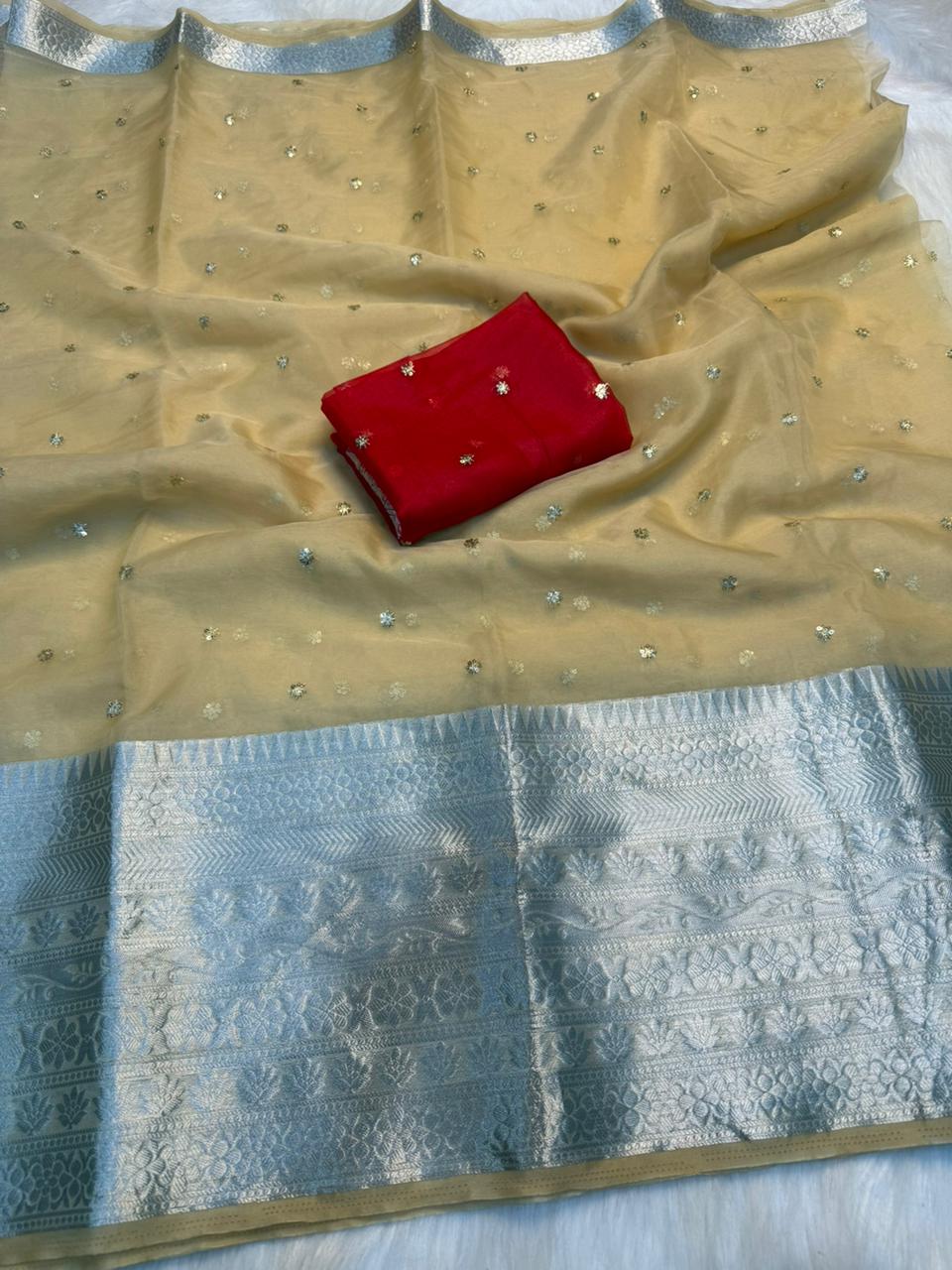 Organza Jacquard border saree with running blouse | GF0015