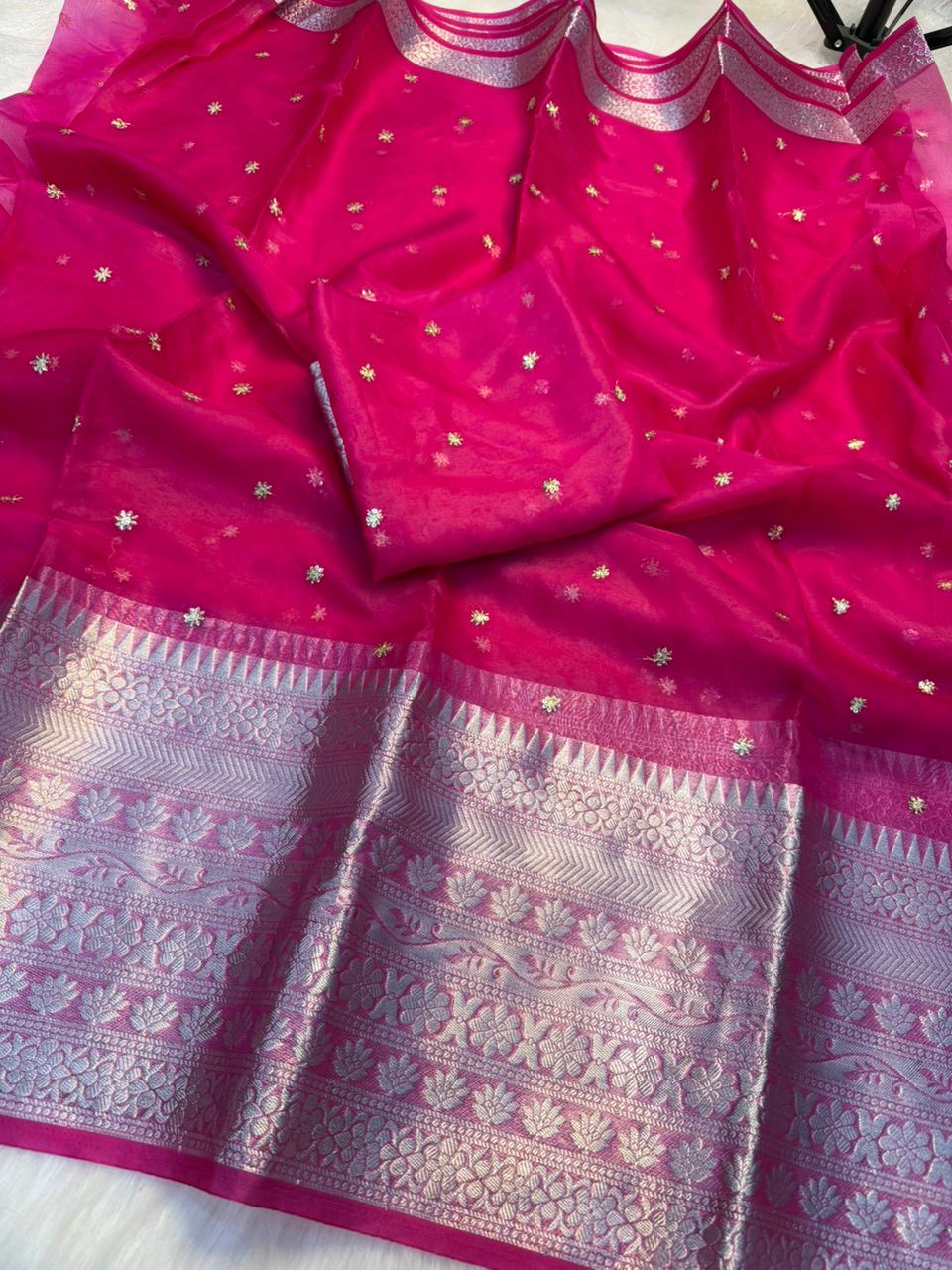 Organza Jacquard border saree with running blouse | GF0015