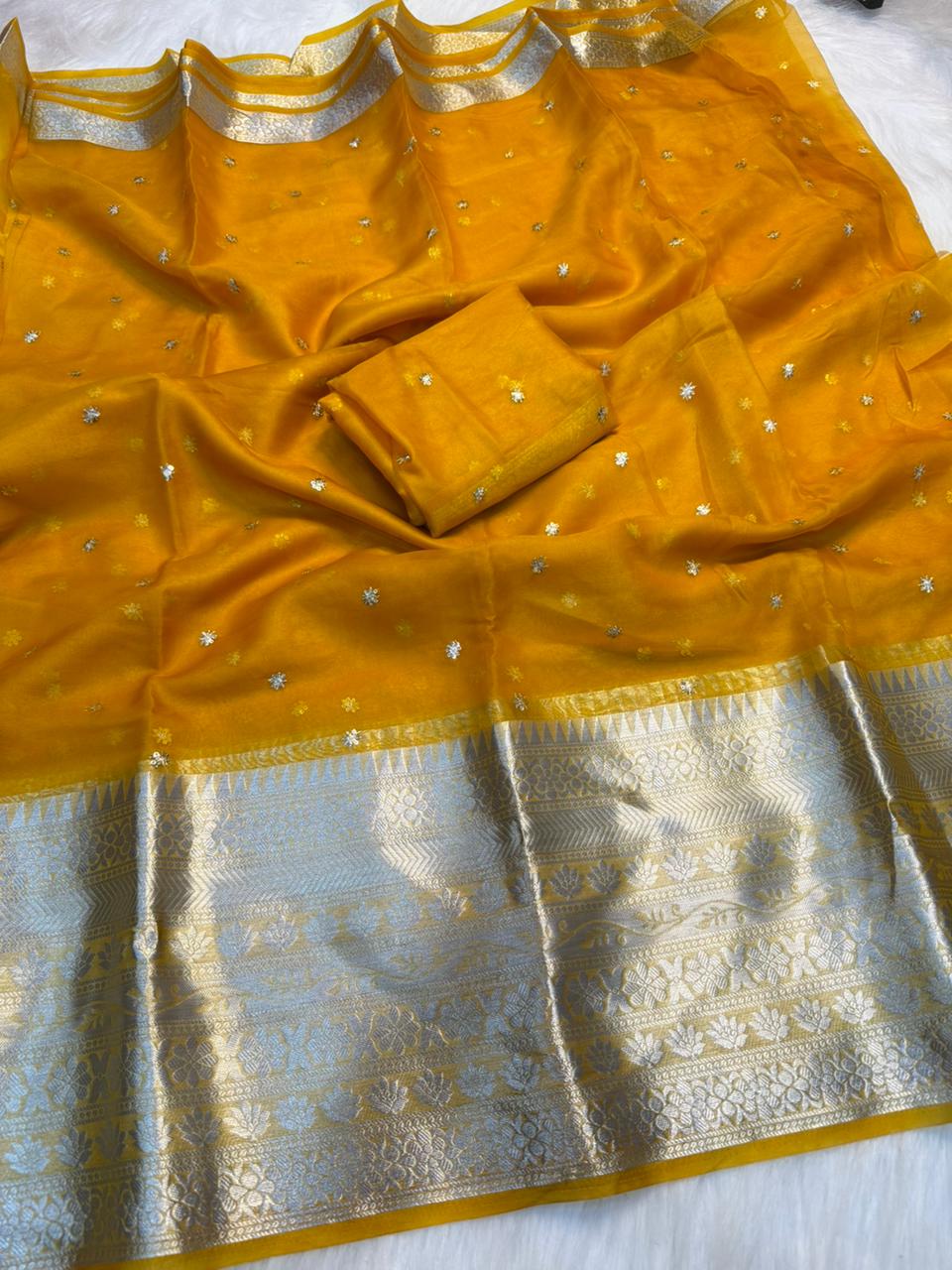 Organza Jacquard border saree with running blouse | GF0015