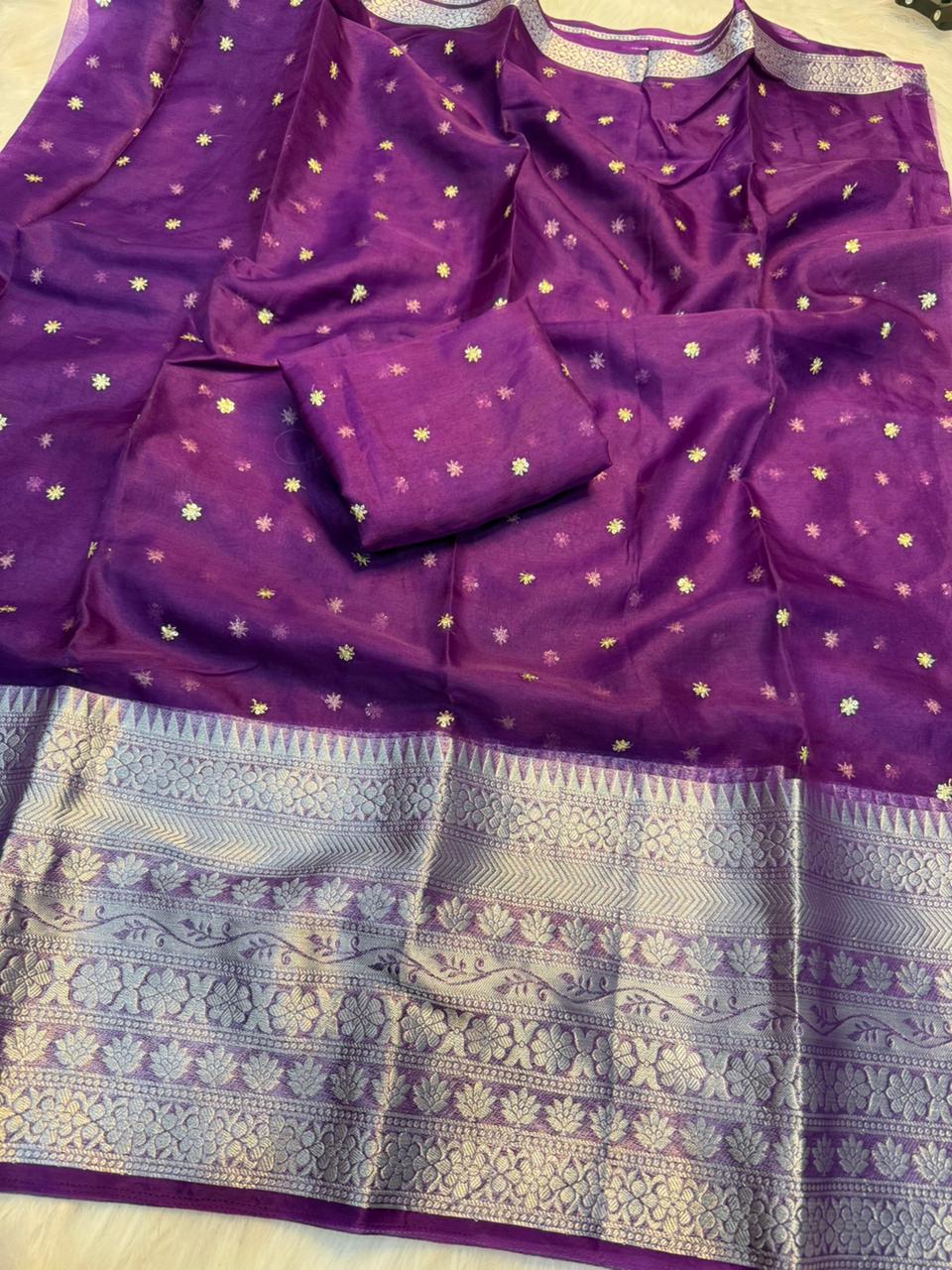 Organza Jacquard border saree with running blouse | GF0015