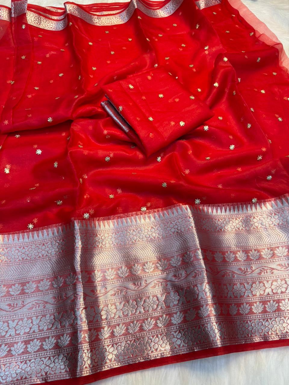 Organza Jacquard border saree with running blouse | GF0015