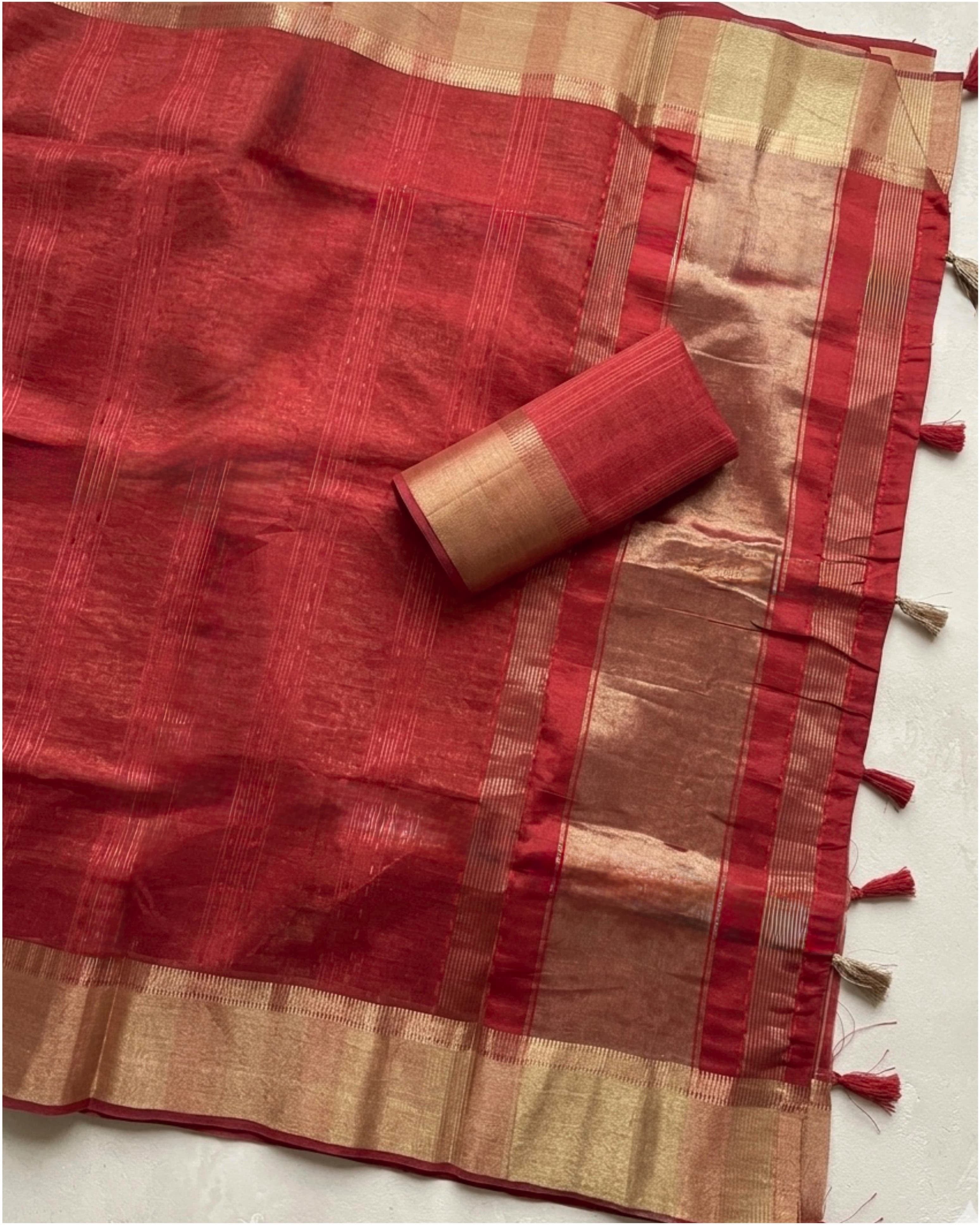 Cotton zari woven saree with running blouse