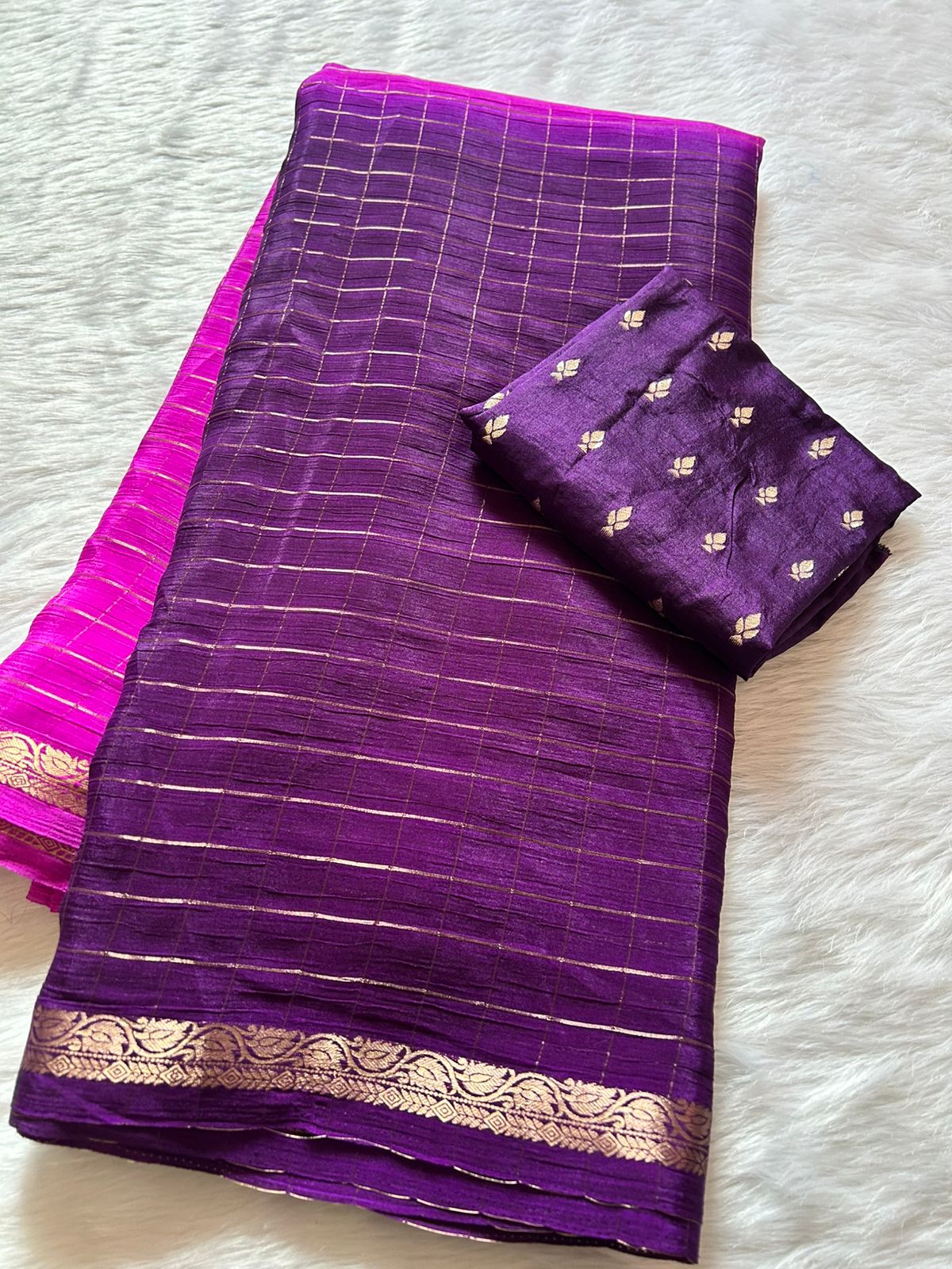 Chinnon Georgette in dual tone with zari checks with blouse | GF0016