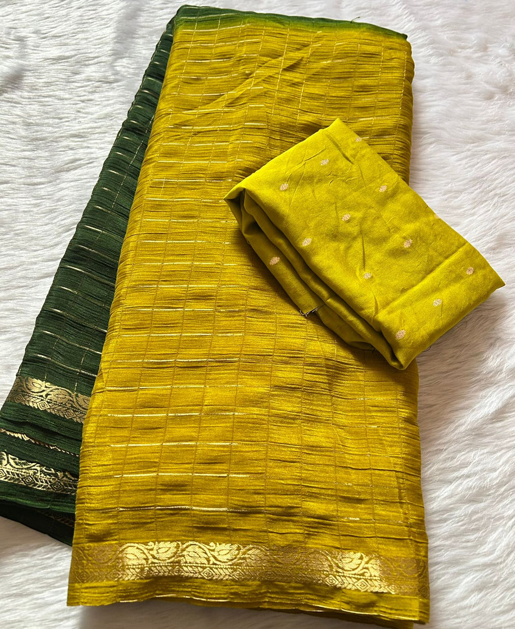 Chinnon Georgette in dual tone with zari checks with blouse | GF0013