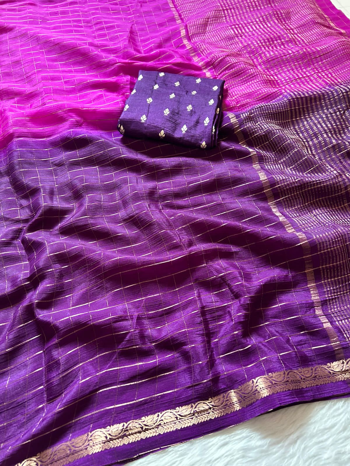 Chinnon Georgette in dual tone with zari checks with blouse | GF0016