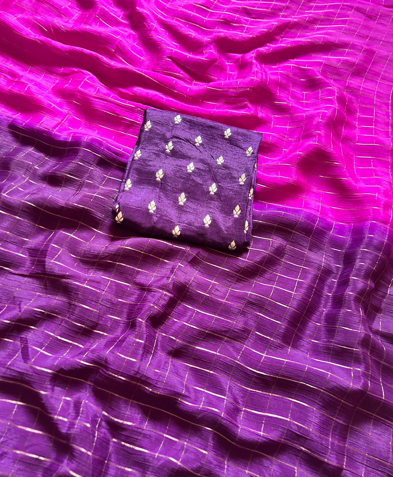 Chinnon Georgette in dual tone with zari checks with blouse | GF0016