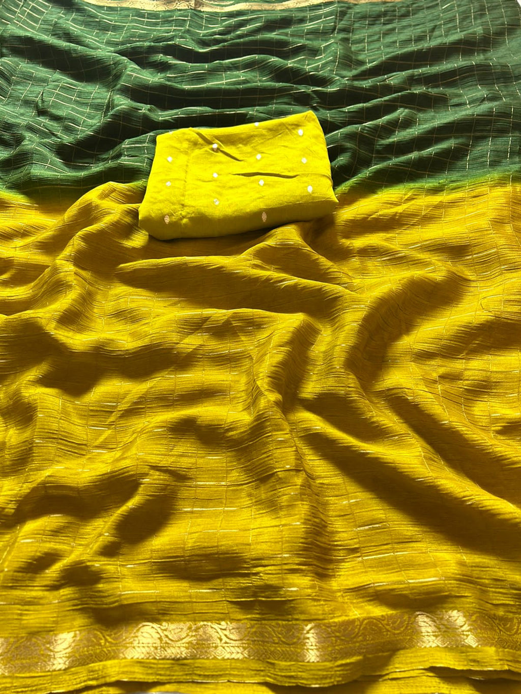 Chinnon Georgette in dual tone with zari checks with blouse | GF0013