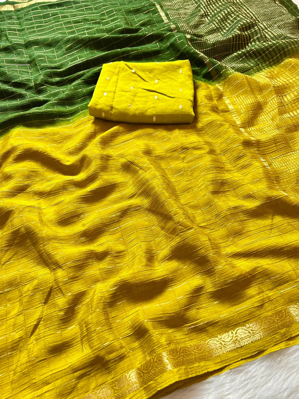 Chinnon Georgette in dual tone with zari checks with blouse | GF0013