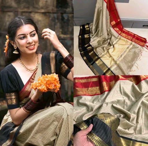 Premium Banarasi semi katan silk check saree with blouse | RF0001