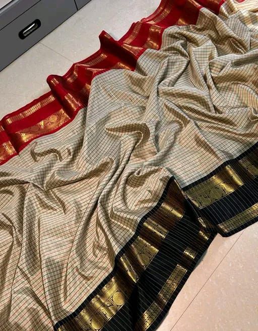 Premium Banarasi semi katan silk check saree with blouse | RF0001