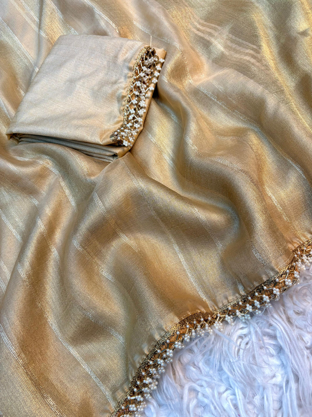 Tissue organza saree with lace borders | GF0030