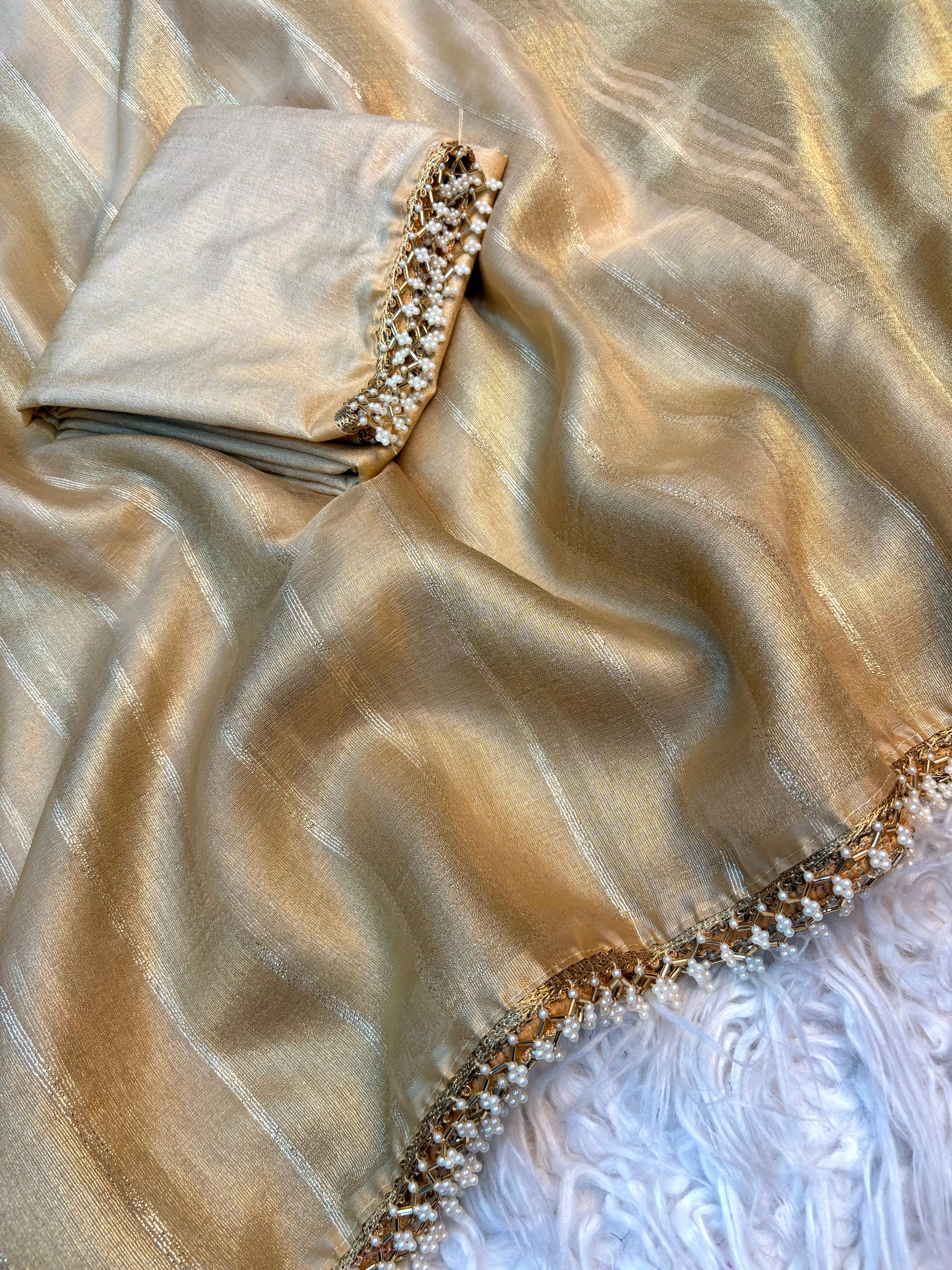 Tissue organza saree with lace borders | GF0030
