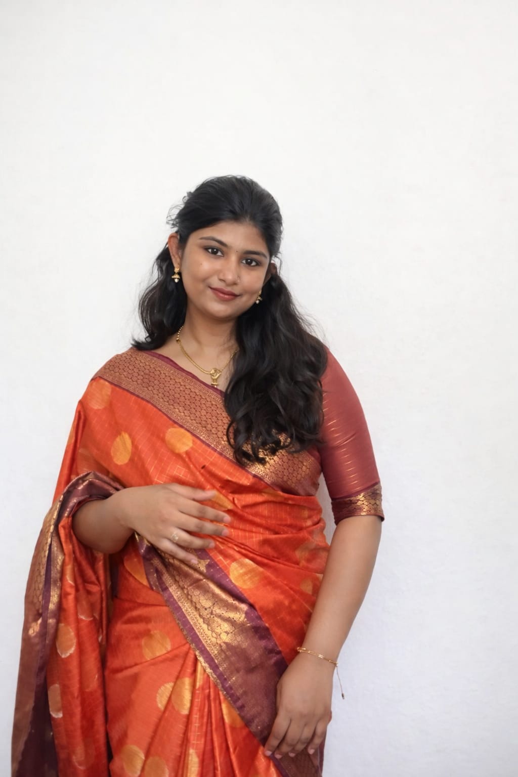 Annet | Rust Orange Semi Banarasi katan silk saree | RF0007