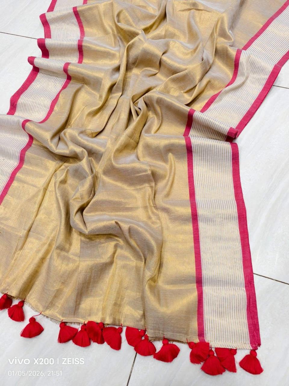 Vishu Special Tissue cotton saree with running blouse GL0004