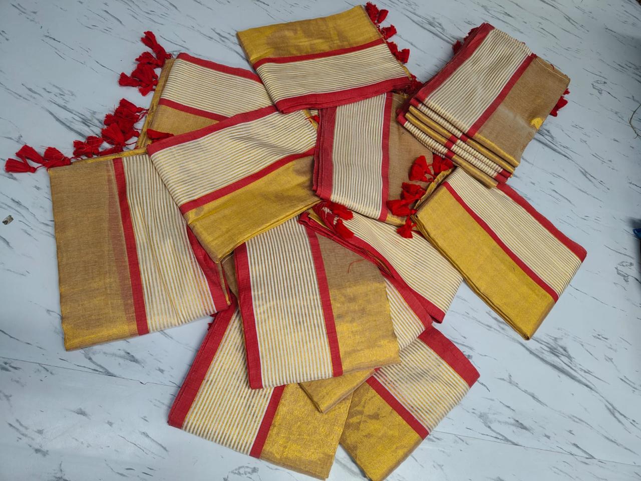 Vishu Special Tissue cotton saree with running blouse GL0004