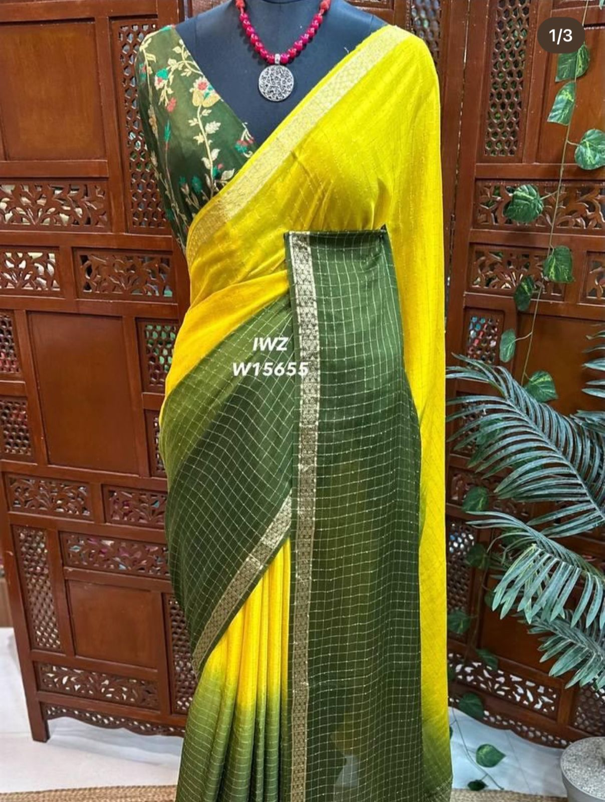 Chinnon Georgette in dual tone with zari checks with blouse | GF0013