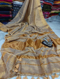 Tissue cotton saree with zari woven border | running blouse & rich pallu with tassels | SK0002