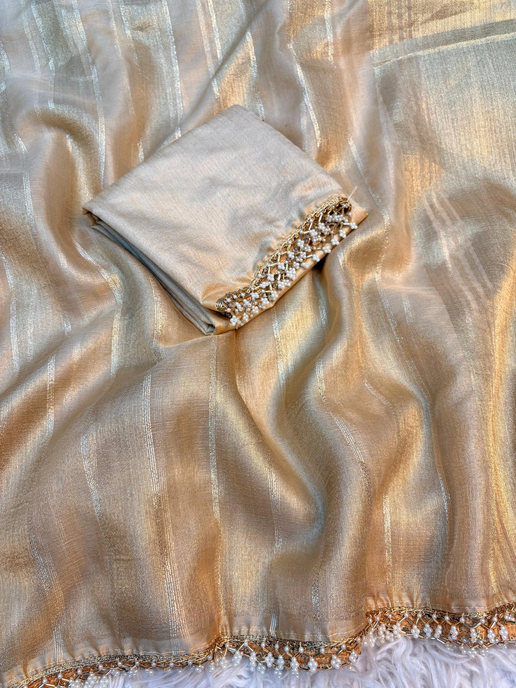 Tissue organza saree with lace borders | GF0030