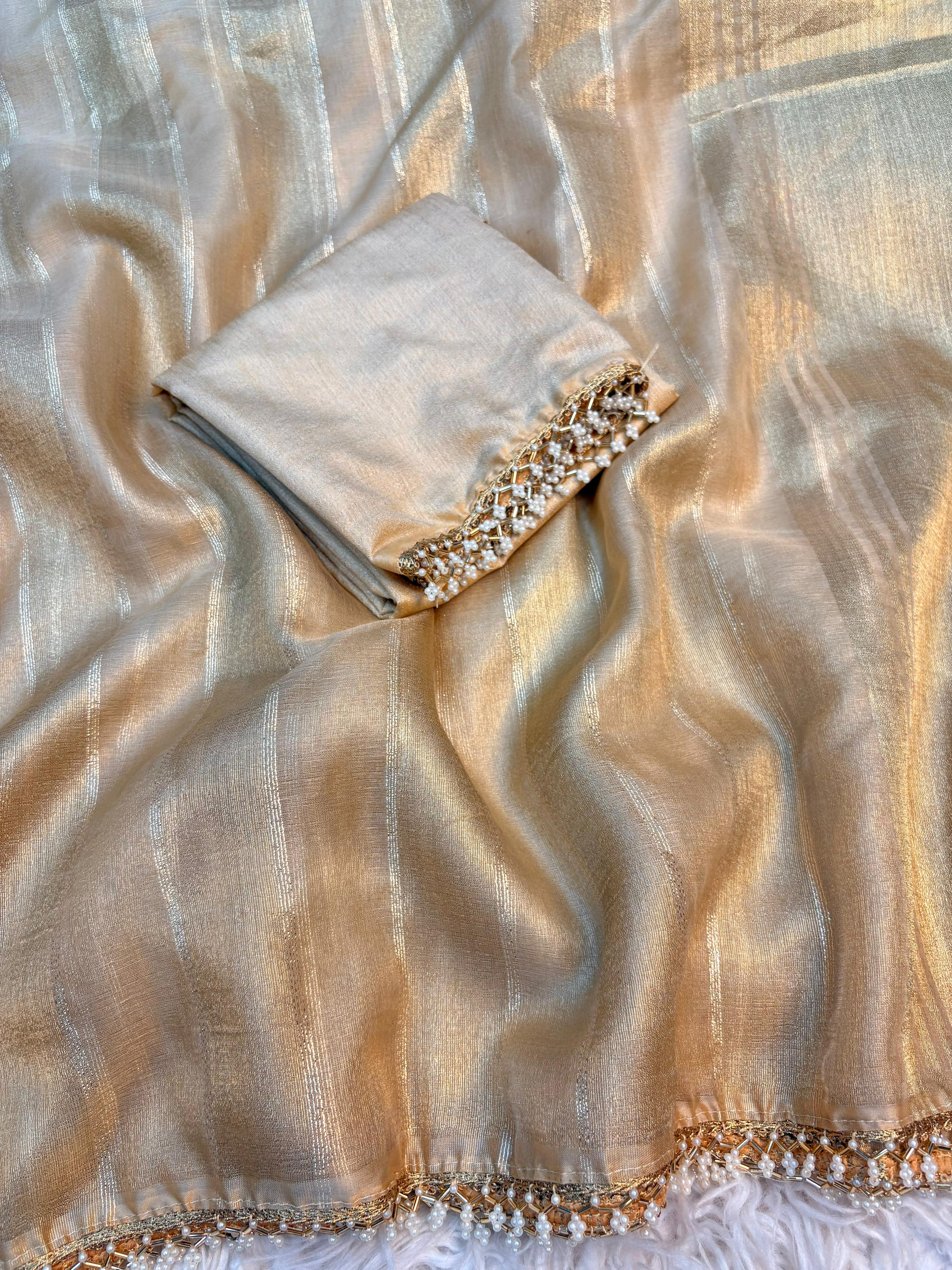 Tissue organza saree with lace borders | GF0030