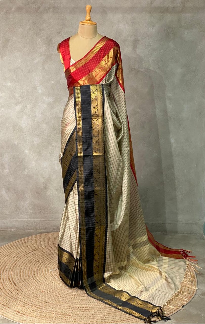 Premium Banarasi semi katan silk check saree with blouse | RF0001