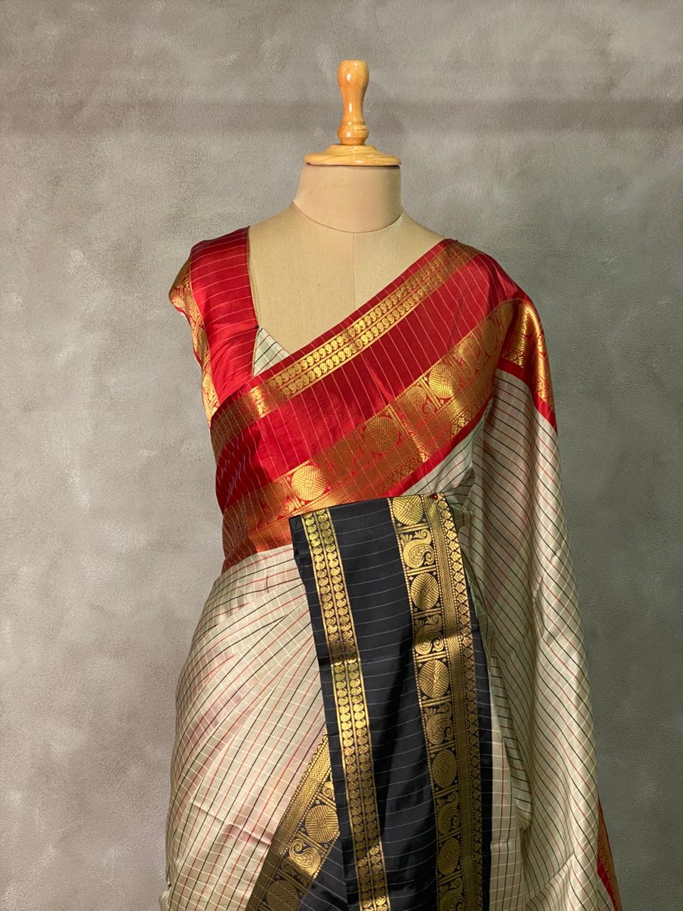 Premium Banarasi semi katan silk check saree with blouse | RF0001