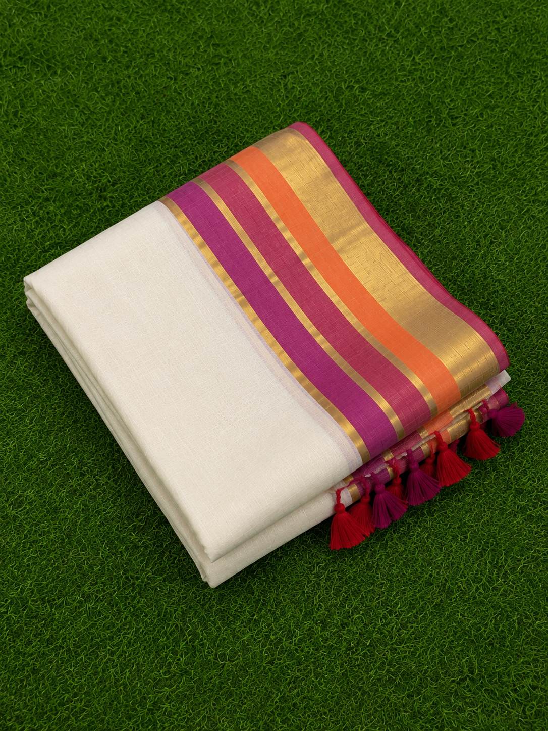 Premium mul cotton saree with beautiful kanchi borders & tassels | CS0003
