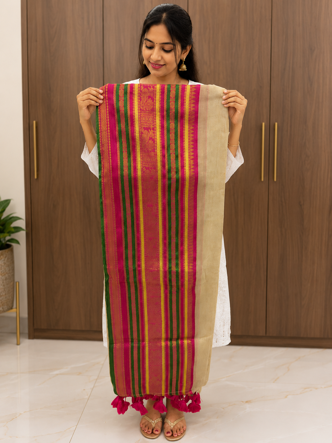 Budget friendly big zari weaving mul cotton saree + running blouse | US0002