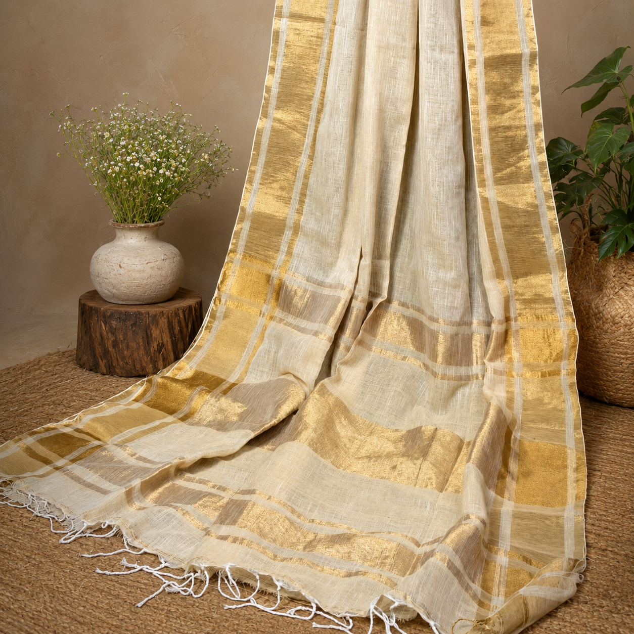 Linen by linen saree zari woven border with running blouse | SK0001