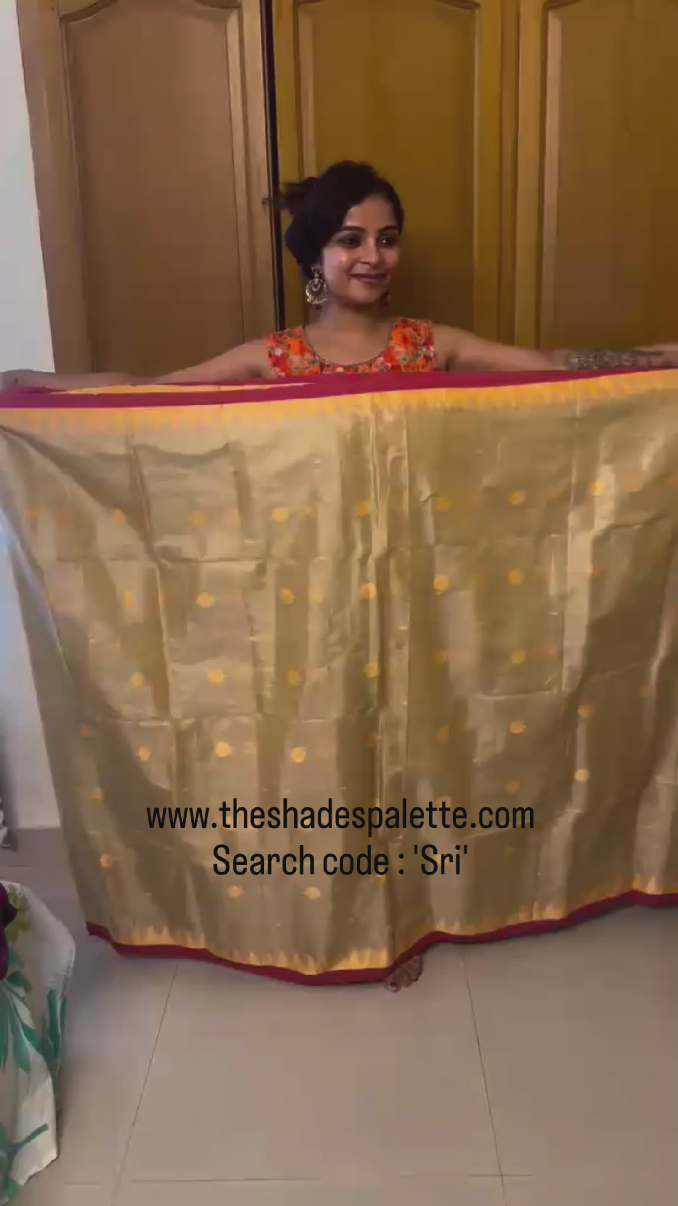 Beautiful temple border & butta weaving silk tissue cotton saree with running blouse | Code Sri