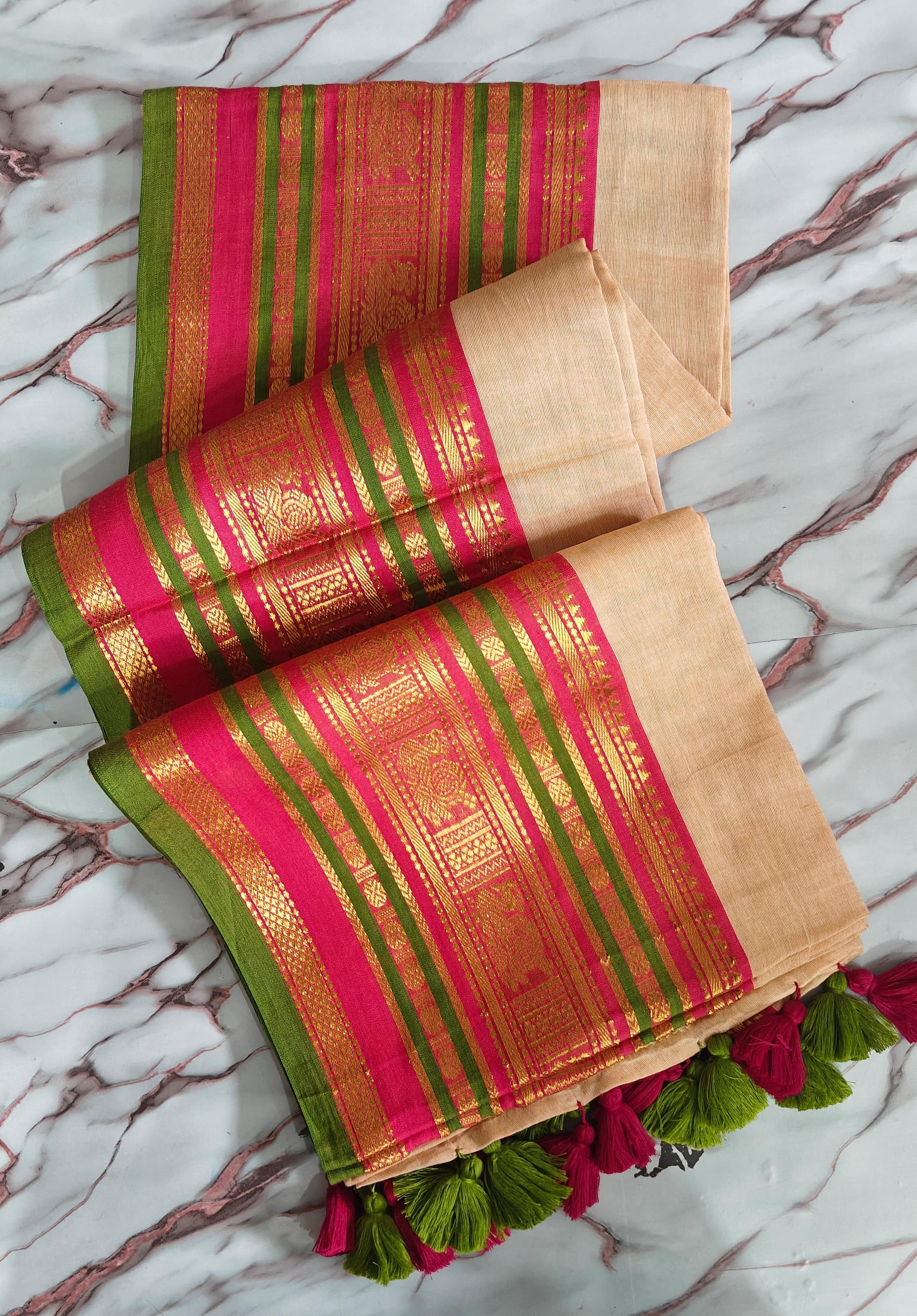 Premium mul cotton saree with zari Peacock Naksha borders | BL0030