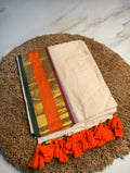 Premium 120 count mul cotton saree with contrast zari woven borders & tassels attached | BG0001