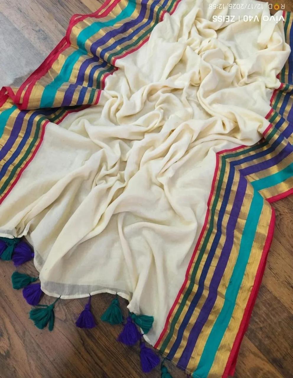 Mamta Mohandas inspired premium 120 count multi color mul cotton saree | D3