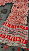 All over Mirror work Ajrakh printed semi modal silk saree with mirror work blouse | GF0027