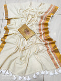Premium 120 mul cotton with golden zari weaving & tassels | SK0025