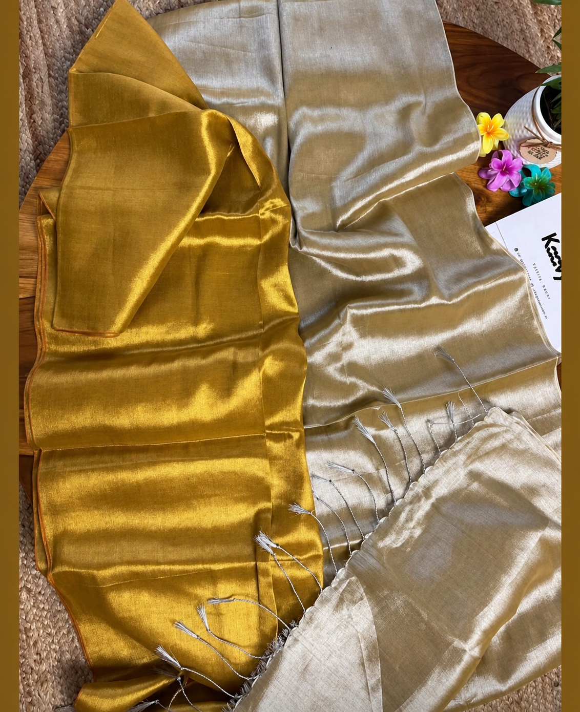 Soft & flowy tissue silk saree with tassels