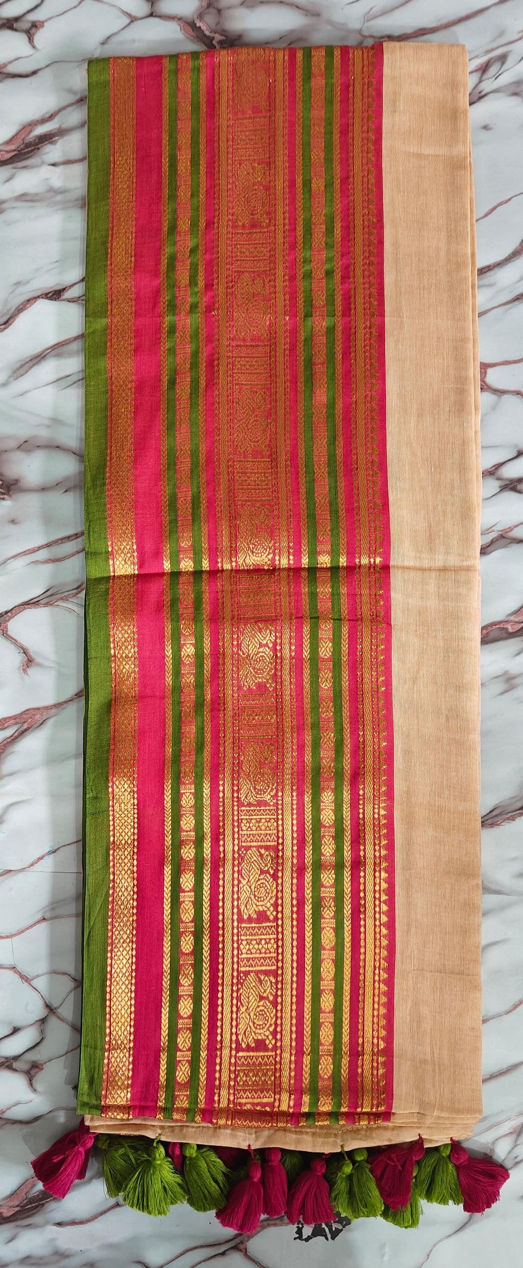 Premium mul cotton saree with zari Peacock Naksha borders | BL0030